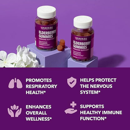 Sambucus Elderberry Gummies for Adults - Immune Support Supplement with Vitamin C and Zinc - Enhanced Formula for Daily Defense - 60 Count, 1 Month Supply, Berry Flavor - Convenient Wellness