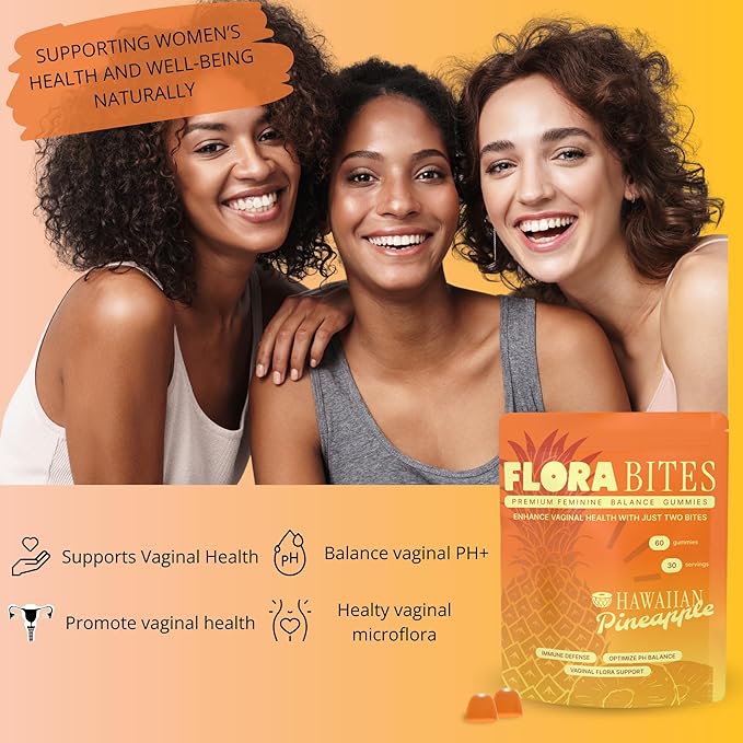 Premium Feminine Balance Gummies – pH Balance & Yeast Infection Support – Women’s Health & Wellness - Vegan & Gluten-Free – Hawaiian Pineapple Flavor – 60 Gummies (30 Servings)