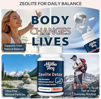 2300 MG Zeolite Detox Capsules - Activated Charcoal & Bentonite Clay, Highly Absorbable Full Body, Liver & Gut Cleanse, Zeolite Clinoptilolite（90 Capsules）