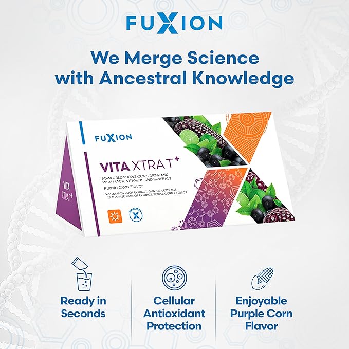 FuXion | Vita Xtra T+ | Energy Drink Powder | Energy Support | Multimineral and Multivitamin Powder Drink | Provides Physical Energy and Vitality | Powerful Antioxidants | Purple Corn Flavor | 28u