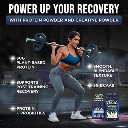 Vega Creatine Monohydrate Powder 17.6oz (100 Servings) & Vega Sport Protein & Recovery Vanilla Protein Powder 1.8lbs - Plant-Based Protein and Muscle Support