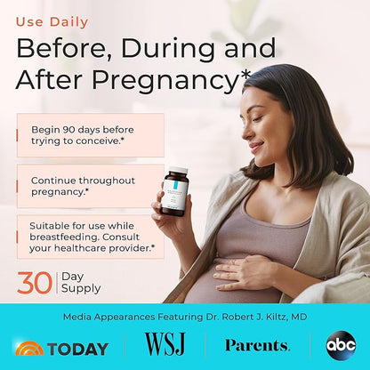 Peak Prenatal - Doctor Formulated Prenatal Vitamins for Women - Third Party Tested Fertility Supplement - Choline, Methylated Folate, Vitamin D, Iron, Probiotics - 30 Day Supply