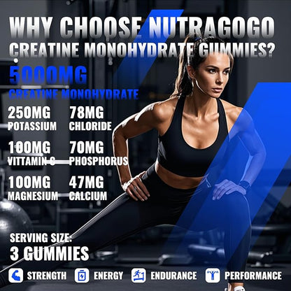 NSF Certified Creatine Gummy - Creatine Monohydrate Gummies for Men & Women-5g of Creatine Monohydrate per Serving - Sugar Free,Vegan, Blueberry Electrolyte Chews, 135 Count