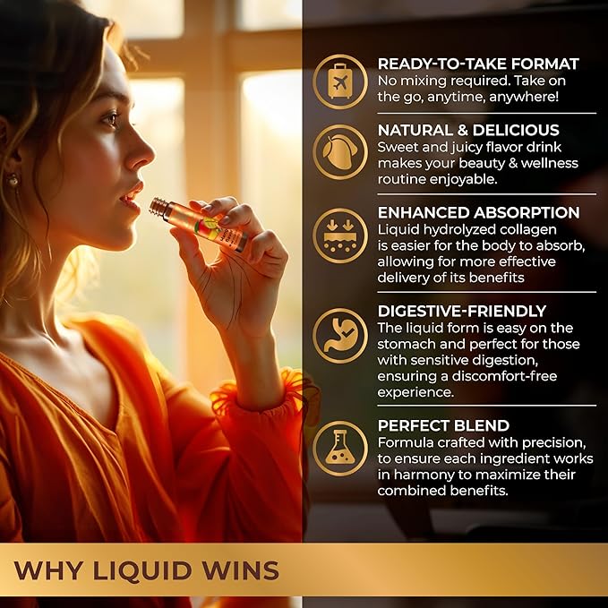 Liquid Collagen Peptides with Biotin & Hyaluronic Acid - 3000mg Hydrolyzed Collagen Type 1 and 3, Biotin 10000mcg, Vitamins B5, B6, C & E - Liquid Collagen for Women and Men, Collagen Shots