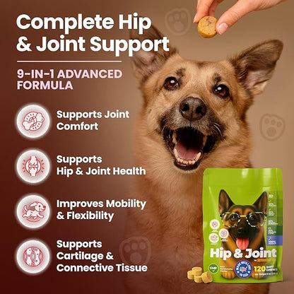 Glucosamine for Dogs Hip & Joint Supplement, Dog Glucosamine Chondroitin for Dogs, MSM & Turmeric – 120 Dog Joint Supplement Chews for Large & Small Breed