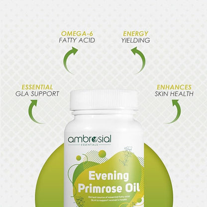 AMBROSIAL Evening Primrose Oil (EPO) 1000mg | 60 Capsules | Rich Source of Omega 6 & GLA | Non-GMO, Gluten Free | No Artificial Preservatives (Pack of 2-120 Capsules)