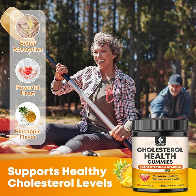 Cholesterol Supplements with 1200mg Plant Sterols & Stanols, Guggul, Bergamot, Red Yeast Rice, Cholesterol Complex Gummies Support Healthy Cholesterol Levels, Pineapple Flavor, 60 Counts