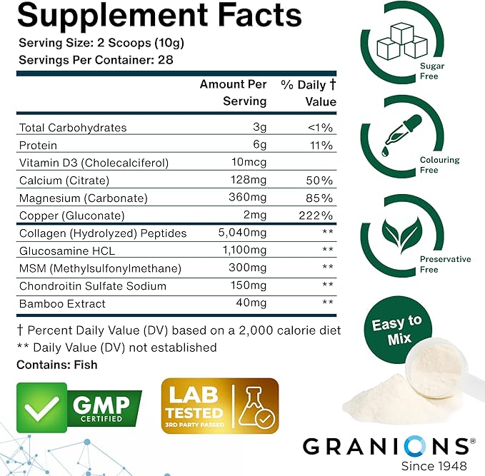Granions Glucosamine Chondroitin MSM Powder 1,550mg – Joint Supplements for Men and Women - Chondrosteo, Hydrolyzed Marine Collagen Peptides, Essential Vitamins Glucosamine Complex – Wild Berry 9.9oz