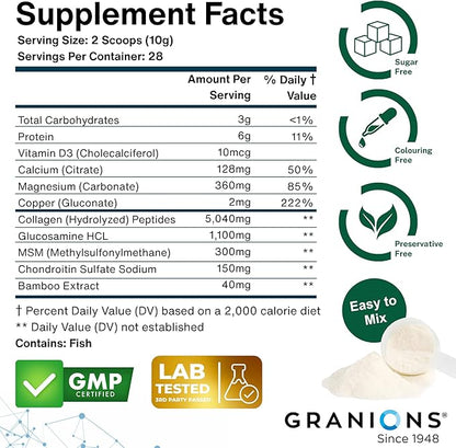 Granions Glucosamine Chondroitin MSM Powder 1,550mg – Joint Supplements for Men and Women - Chondrosteo, Hydrolyzed Marine Collagen Peptides, Essential Vitamins Glucosamine Complex – Wild Berry 9.9oz