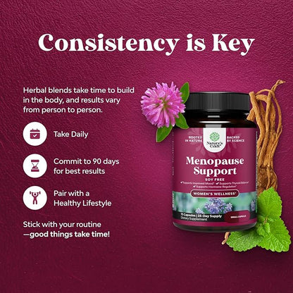 Complete Herbal Menopause Supplement for Women - Soy Free Female Hormone Balance Capsules for Night Sweats Hot Flashes & Mood Swings with Dong Quai, Chaste Berry & Black Cohosh Root - 75 Count