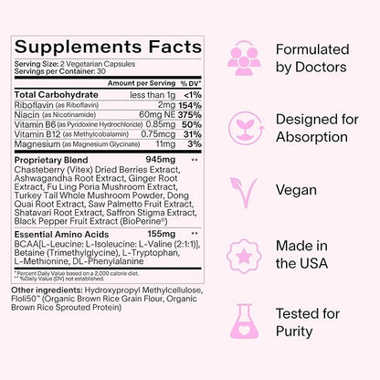 Ladywell Daily Hormone Balance Capsules | Natural Cycle Support for Women | Supports Mood, Bloating, Cramps, Skin Health & Cravings | With Chasteberry, B Vitamins, Ashwagandha, Saffron & More | 2-Pack