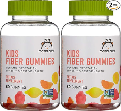Amazon Brand - Mama Bear - Kids Fiber Gummies - Supports Digestive Health, Orange, 60 Count (Pack of 2)