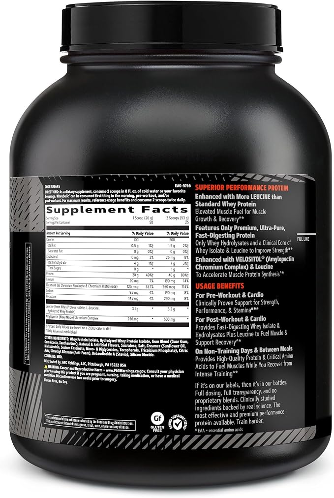 GNC AMP Wheybolic Protein Powder, Targeted Muscle Building and Workout Support Formula, Pure Whey Protein Powder Isolate with BCAA, Gluten Free, Salted Caramel Apple, 25 Servings