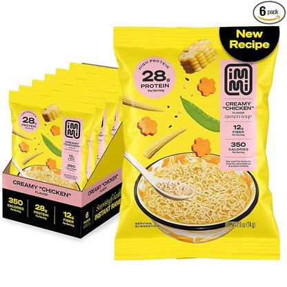 immi Creamy “Chicken” Ramen – Improved Taste, Better Texture & High Protein – Vegan, Ramen Noodles – Low Carb, Zero Sugar – Healthy Keto-Friendly Ramen Bowl, 6-Pack
