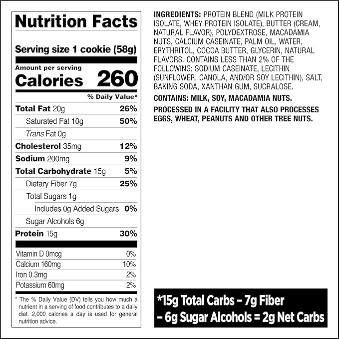 Quest Nutrition White Chocolate Macadamia Protein Cookie, 15g Protein, 1g Sugar, 2g Net Carbs, Keto Friendly, High Protein, Low Carb; 4 Count