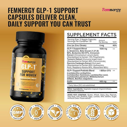 GLP-1 Support Probiotic Supplement for Weight Loss - Daily GLP1 Support with Berberine for Women to Support Metabolism Gut Wellness Boost Fat Burn - Natural Oral Probiotics