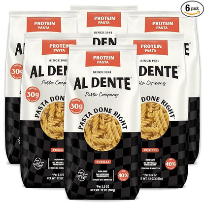 Al Dente Protein Pasta Fusilli – 30g High Protein, Lower Carb, High Fiber. Artisanal Flavor: Cage-Free Eggs & Semolina. Keto and Point-Based Diet-Friendly. 12oz Bags (Pack of 6)