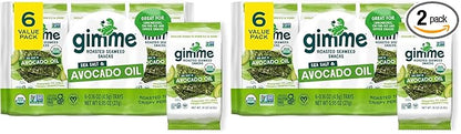 Gimme Seaweed Organic Premium Roasted Seaweed Snacks,Sea Salt & Avocado Oil,Keto,Vegan,Gluten-Free,Great Source of Omega3s and Iodine,Healthy On-The-Go Snack for Kids and Adults,6 Count (Pack of 2)