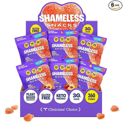 Shameless Snacks - Healthy Low Calorie Snacks, Low Carb Keto Gummies (Gluten Free) - 6 Pack OMG Peach