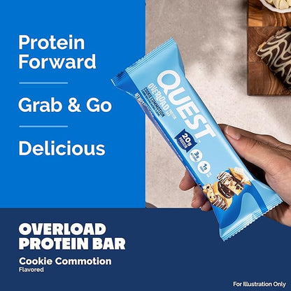 Quest Nutrition Overload Protein Bars, Cookie Commotion, 20g Protein, 1g Sugar, 3g Net Carbs, Gluten Free, 12 Count