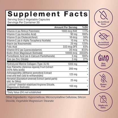 Force Factor Hair Growth Accelerator Multivitamin for Women & Men, with Lustriva, Biotin, Horsetail & Vitamins A, B12, C, D & E for Thicker Hair, Healthier Skin & Nails, 90 Capsules (Pack of 3)