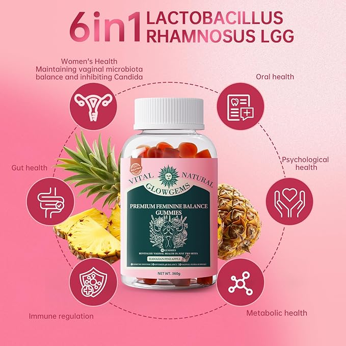 Premium Feminine Balance Gummies for Women - pH Balance & Wellness Support with Hawaiian Pineapple, Vegan Gluten-Free Supplement Vaginal Probiotic 120 Count