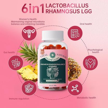 Premium Feminine Balance Gummies for Women - pH Balance & Wellness Support with Hawaiian Pineapple, Vegan Gluten-Free Supplement Vaginal Probiotic 120 Count