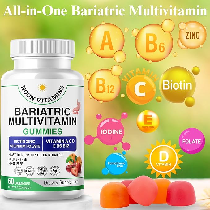 Bariatric Multivitamin Gummies | High Potency Iron Free with Methylated B12 & Folate | Daily Nutritional Support for Bariatric Lifestyle | Women & Men | 60 Gummies (30-Day Supply) | Halal Certified