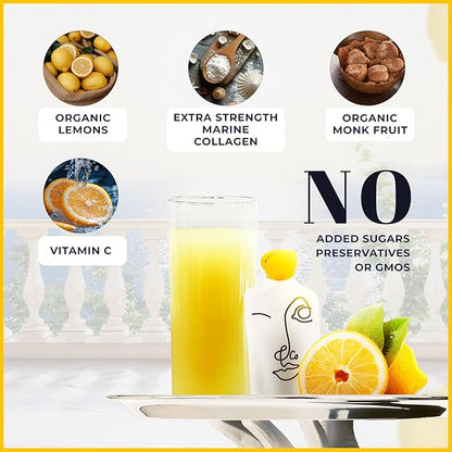 LEMON & CO. Liquid Collagen for Women | Collagen Water Mix with 5000mg Marine Collagen Peptides, Organic Lemons & Vitamin C | Daily Elixir for Skin, Nails, Hair, Gut | No Preservatives, No Sugar