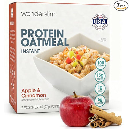 Wonderslim Instant Protein Oatmeal, Apple & Cinnamon, Gluten Free, Low Carb (7ct)