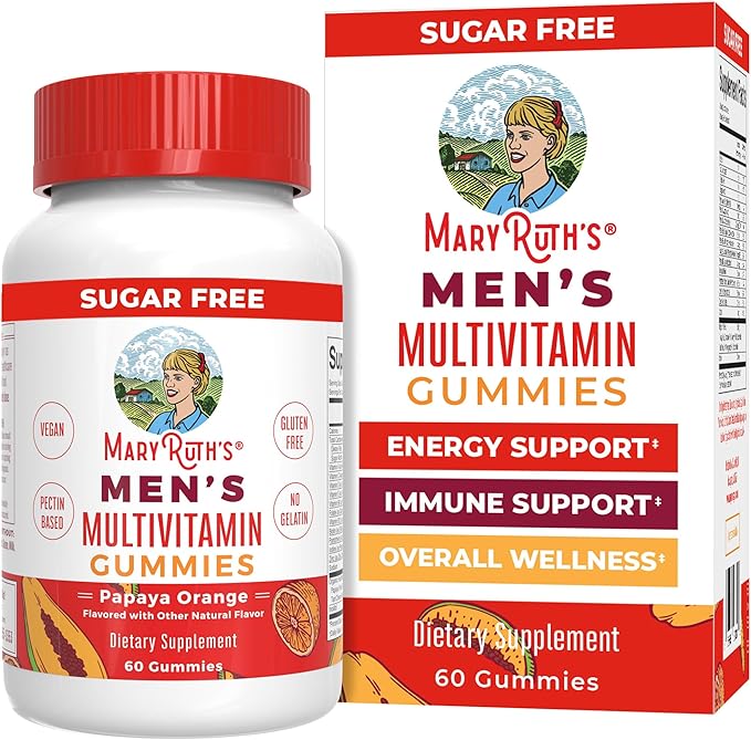 MaryRuth's Multivitamin Gummies for Men | Vitamin A, C, D, E, B6, B12, Biotin, Zinc | Energy Metabolism | Immunity | Bone Health | Cellular Health | Vegan | Non-GMO | Gluten & Sugar Free | 60 Count