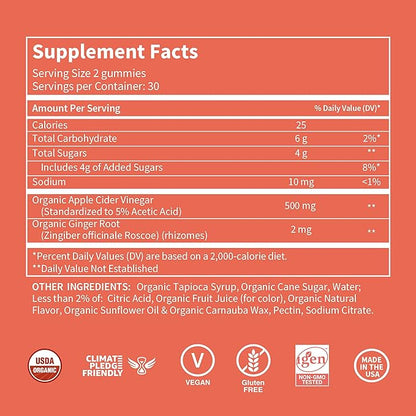 WellPath Organic Apple Cider Vinegar Gummies with The Mother - USDA Organic ACV Gummies - Ginger & Apple Cider Vinegar with Mother for Gut Health - Vegan, Non-GMO, 60 Ct