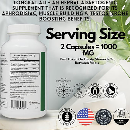 PRISTINE'S Tongkat Ali 1000MG Extract Capsule Supplement (3-Pack) -30 Day Supply - Athletic Performance Support - Mens Health & Lean Muscle Mass - Immunity Support