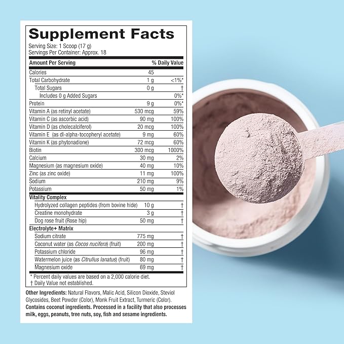 Purely Inspired Collagen and Creatine Powder, Watermelon Strawberry - 10g Collagen & 3g Creatine Builds Lean Muscle - Flavored Drink Mix with Key Electrolytes - Gluten-Free & Zero Sugar