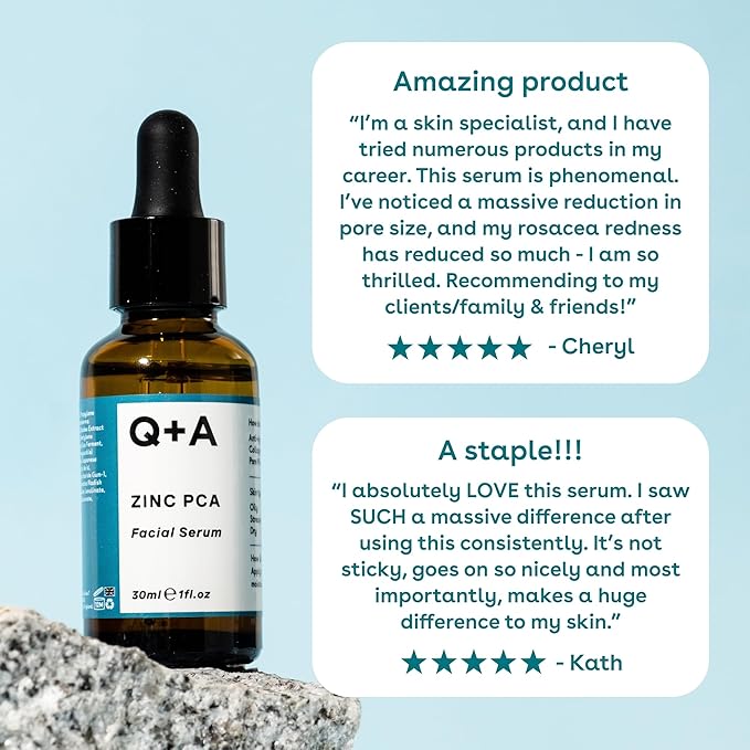 Q+A Zinc PCA Facial Serum (30ml), 99% Natural, Pore-Refining & Firming Serum with Zinc PCA and Reishi & Shiitake Mushrooms, Reduces Redness & Blemishes, Fragrance Free, Vegan & Cruelty Free Skincare