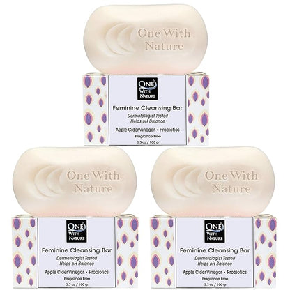 One With Nature Feminine Cleansing Bar, Fragrance Free Feminine Soap Bar, Oatmeal, 3.5 Oz (Pack Of 3)