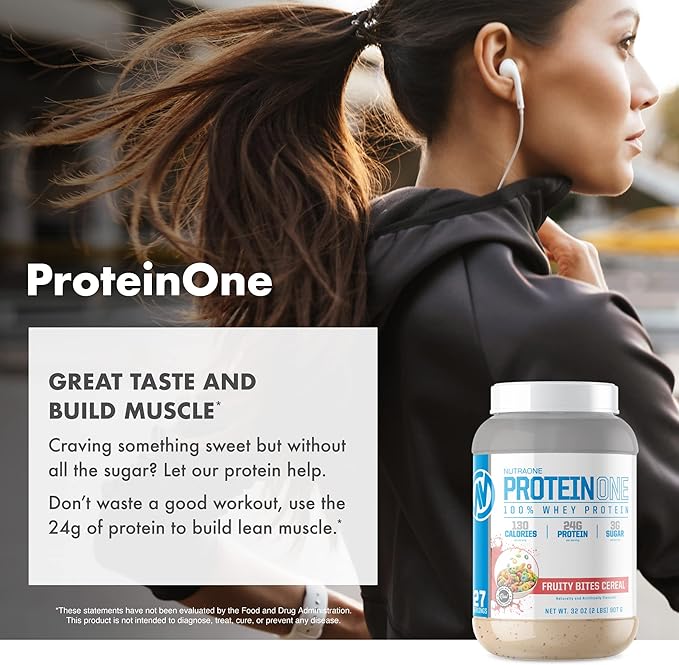 NutraOne ProteinOne Whey Protein Promote Recovery and Build Muscle with a Protein Shake Powder for Men & Women (Cinnamon Square Cereal- 2 lbs.)