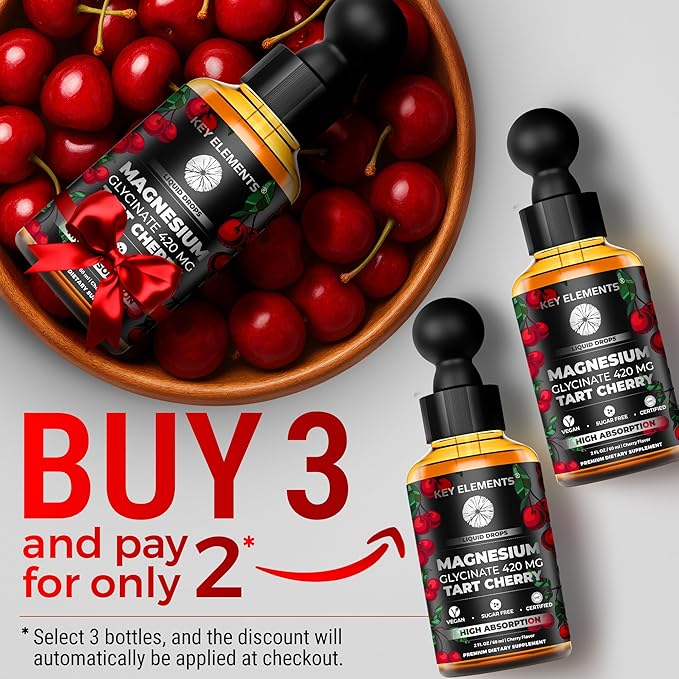 Liquid Magnesium Glycinate 420 Mg with Natural Tart Cherry Extract | Magnesium Glycinate Drops Supplement for Sleep, Mood & Mobility Support | Tart Cherry Extract