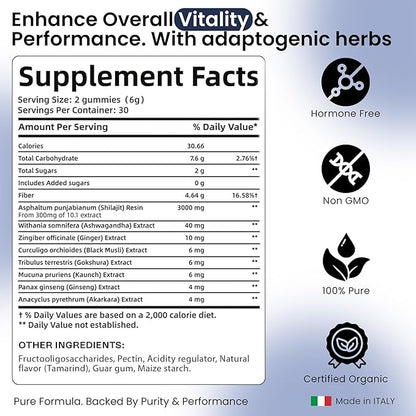 Shilajit Gummies - Himalayan Natural Shilajit Gummies 3000mg - Zinc, Ashwagandha - Natural - No Added Sugar - 60 Count