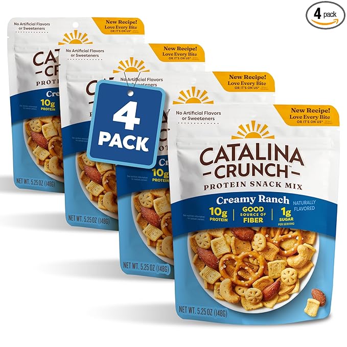 Catalina Crunch Protein Snack Mix - 10g Protein, 1g Sugar per Serving - Good Source of Fiber, Keto, Gluten Free - Creamy Ranch, 5.25 Ounce Bag (Pack of 4)