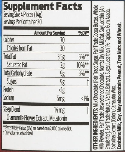 Good Day Chocolate Melatonin for Adults [ 80 Count ] - Fair Trade Non-GMO Chocolate with Chamomile and Melatonin 1 mg - Adult Melatonin, Adult Natural Sleep Aid Supplement