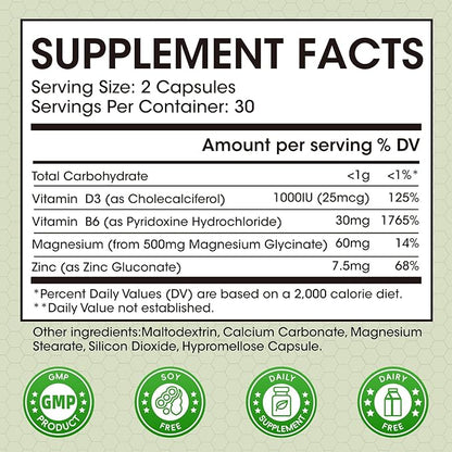 (2 Pack) Magnesium Glycinate Capsules, Magnesium Supplement with Zinc, Vitamin D3 & B6 - Highly Bioavailable and Absorption - Bone, Heart, Joint, Immune Support, 120 Vegan Capsules