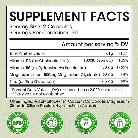 (2 Pack) Magnesium Glycinate Capsules, Magnesium Supplement with Zinc, Vitamin D3 & B6 - Highly Bioavailable and Absorption - Bone, Heart, Joint, Immune Support, 120 Vegan Capsules
