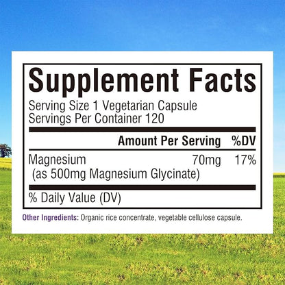 Innate Vitality Magnesium Glycinate 500mg | 70mg Elemental Magnesium Supplement - High Absorption, Non Buffered, Non-GMO & No Gluten - Vegan - Nerve Health - 120 Capsules (Pack of 1)