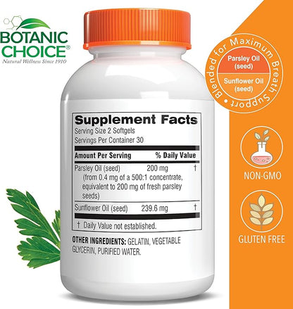 Botanic Choice Parsley Seed Oil-for Bad Breath from Odor-Causing Foods-Odor Neutralizer from Within-Breath Freshener gels-60 Softgels
