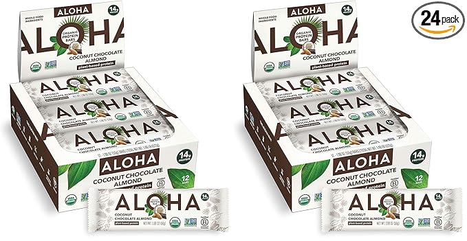 ALOHA Organic Plant Based Protein Bars,Coconut Chocolate Almond,1.98-Ounce Bars,12 Count (Pack of 2)