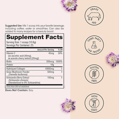 Winged Wellness Glow Up, Collagen Powder for Women - Hair, Skin & Nails Beauty Supplement with Grass-Fed Hydrolyzed Collagen Peptides Adaptogens, Vitamin C & Biotin - 25 Servings, Unflavored