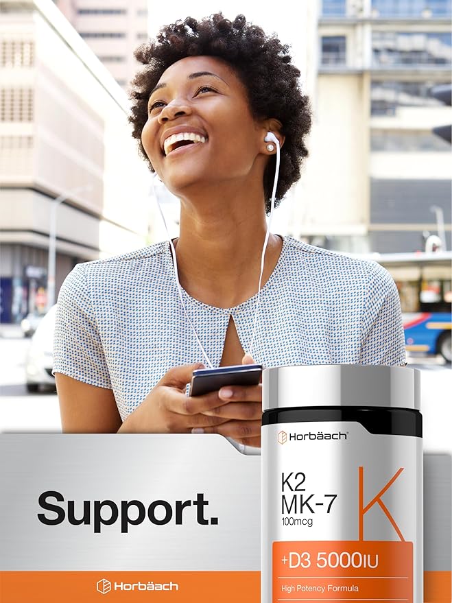 Horbäach Vitamin D3 K2 5000 iu | 100mcg MK-7 Complex | 180 Softgel Capsules | Non-GMO & Gluten Free Supplement