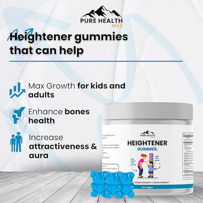 Heightener Gummies - Natural Height Growth Supplement for Kids, Teens and Adults to Increase Bone Strength and Grow Tall | Height Maximizer Pills with L-Arginine, Calcium & Zinc | 60 Gummy