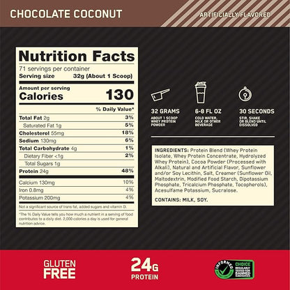 Optimum Nutrition Gold Standard 100% Whey Protein Powder, Chocolate Coconut, 5 Pound (Packaging May Vary)
